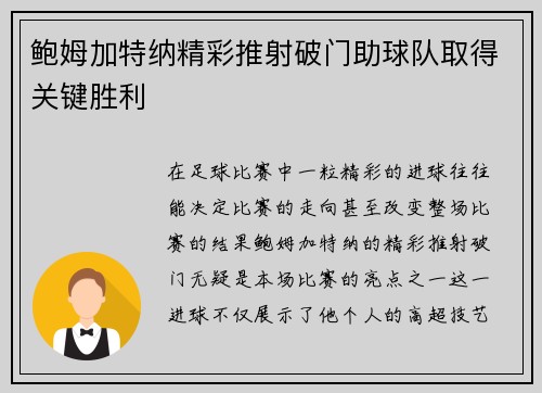 鲍姆加特纳精彩推射破门助球队取得关键胜利