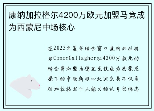 康纳加拉格尔4200万欧元加盟马竞成为西蒙尼中场核心